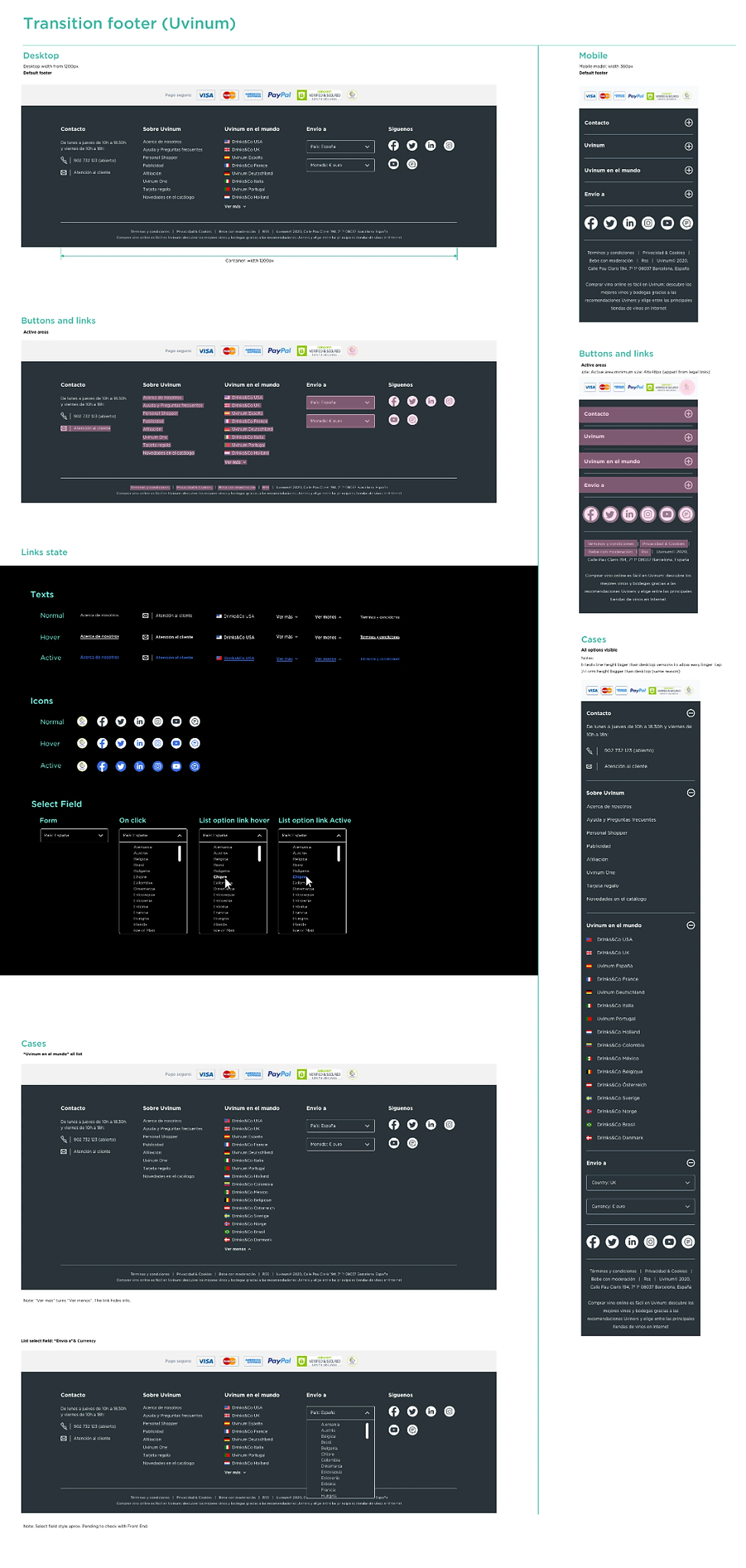 Drinks and Co footer design system documentation