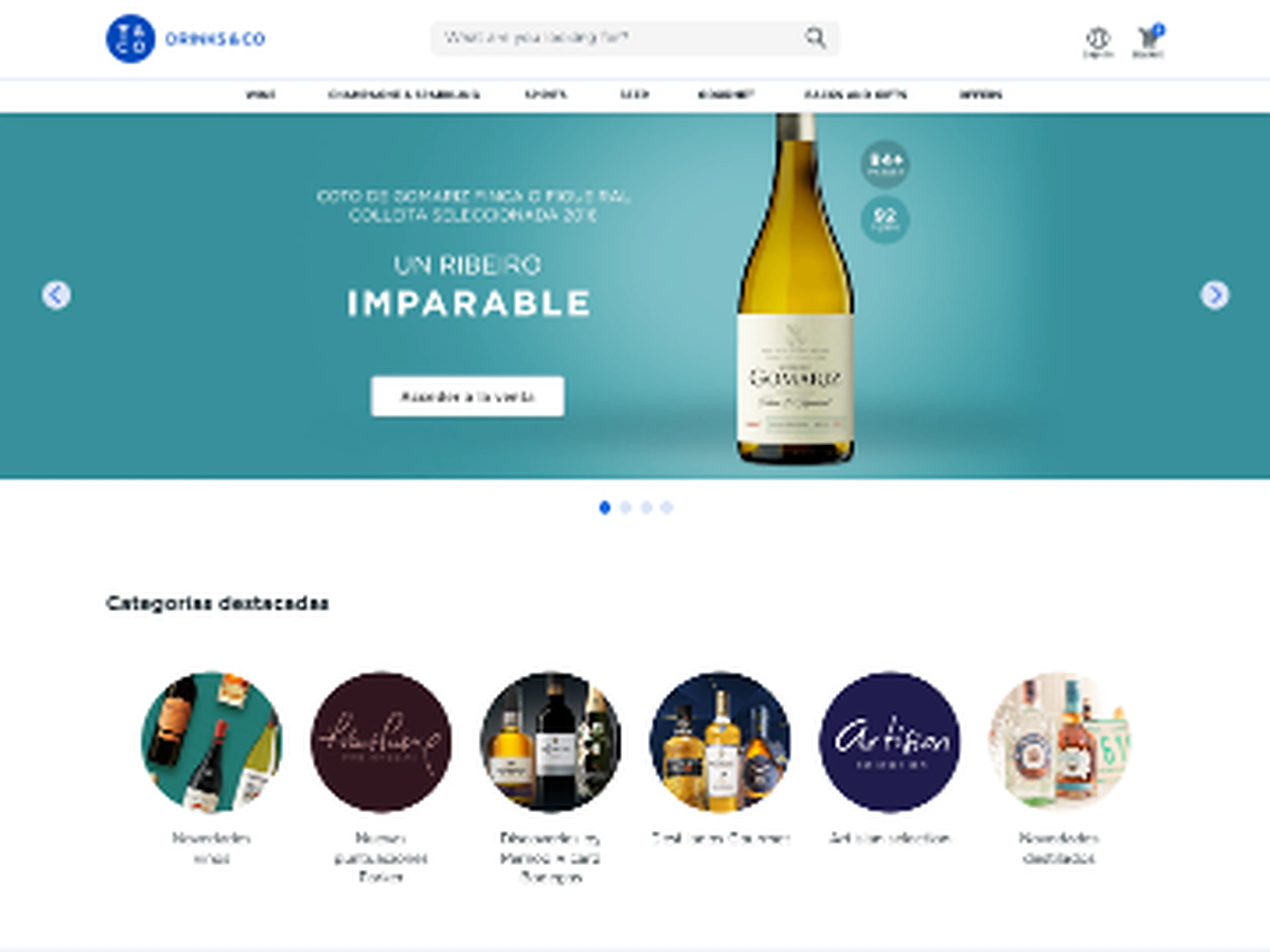 Drinks&Co marketplace homepage with highlighted categories